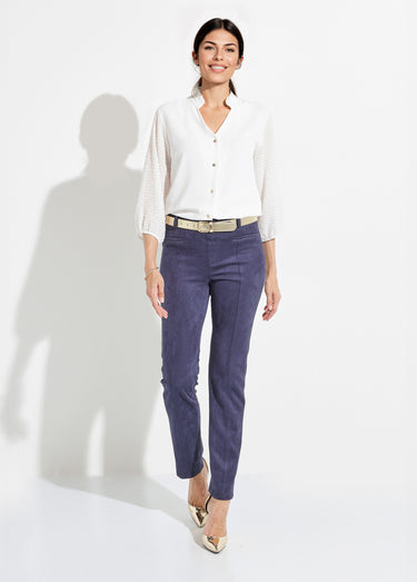 Pantalon droit suédé effet ventre plat Marine