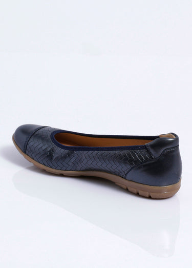 Ballerine cuir imprimé effet tressé largeur confort Marine irisé