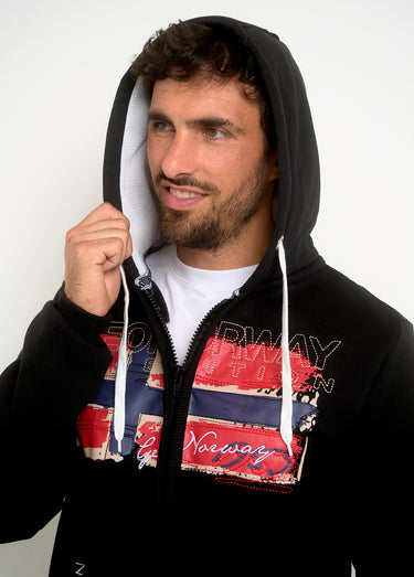 Sweat à capuche zippé poche kangourou Noir/Gris