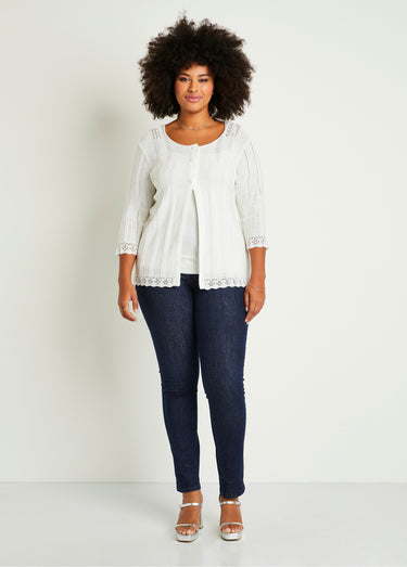 Cardigan boutonnée long ajouré Blanc