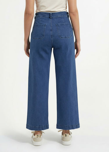 Jean 7/8ème large denim extensible 4 poches Bleu Stone