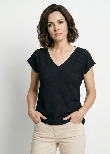 T-shirt maille gaufrée manches kimono Noir