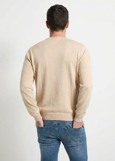 Pull col rond maille caviar coton Beige