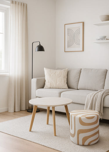 Pouf bicolore avec tissu à effet Beige