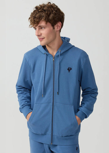 Sweat shirt zippé à capuche, kangourou Indigo