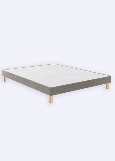 Sommier tapissier 14cm à lattes + pieds hêtre 17cm Chenille Beige