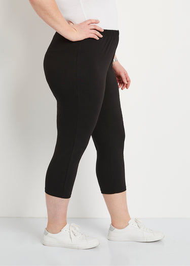 Legging court coton taille élastiquée Noir