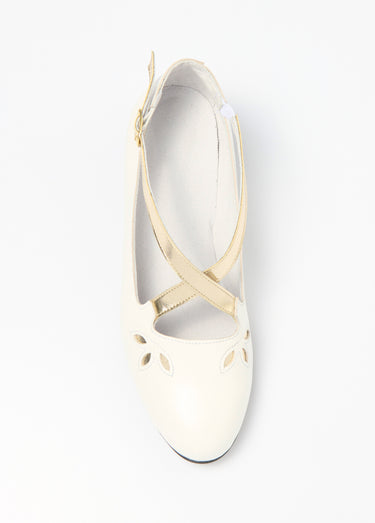 Escarpins brides croisées cuir largeur confort Blanc / Doré