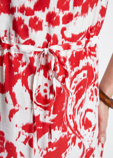Robe courte imprimée manches kimono Blanc/Rouge