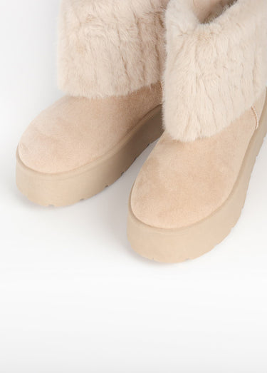 Boots compensées fausse fourrure Beige
