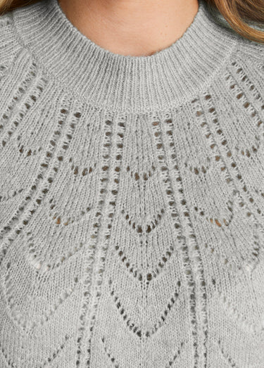 Pull maille chinée ajourée col rond Gris Chine