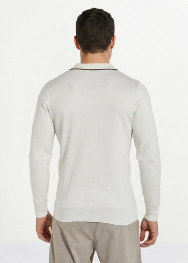 Pull maille texturée fine jauge col polo Blanc