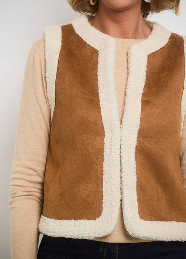 Gilet sans manches style mouton retourné Camel