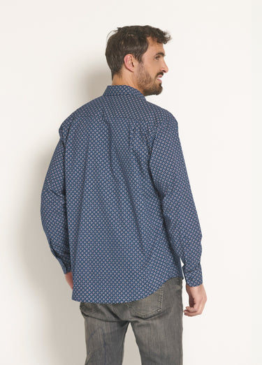 Chemise manches longues motif géométrique Marine