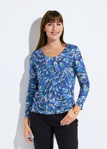 T-shirt chaud col rond imprimé Imprime/Bleu