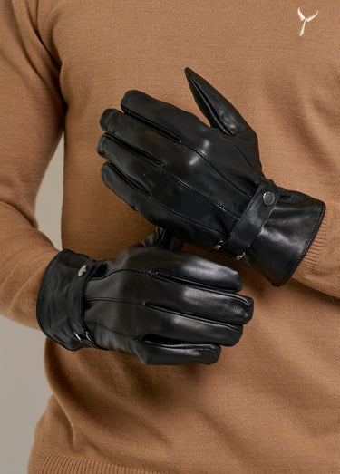 Gants homme en cuir patte poignet Noir