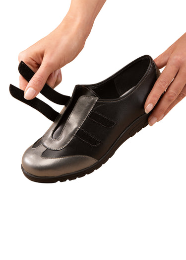 Derbies cuir largeur confort scratchés Gris/Noir