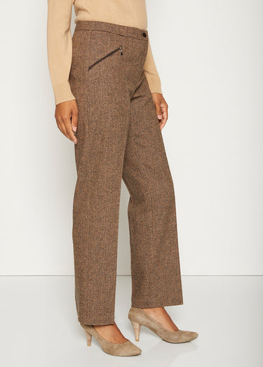 Pantalon droit chevrons ou chiné entrejambe 70 cm Chevrons Marron