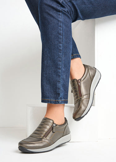 Baskets cuir zippées grande largeur Bronze