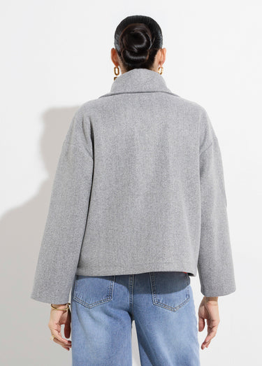 Caban court uni façon drap de laine Gris Chine