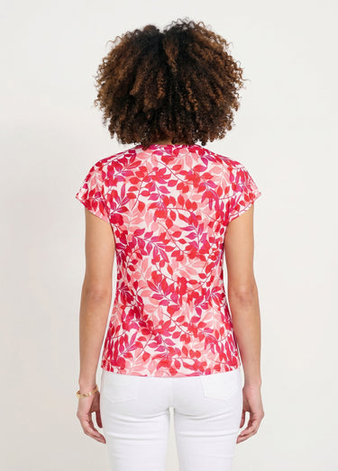 T-shirt manches courtes imprimé feuillage col rond Rouge/Rose