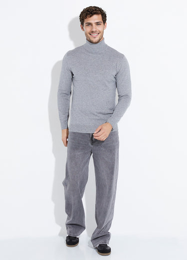 Pull col roulé en maille fine jauge Gris