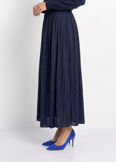 Jupe longue fluide, taille élastiquée Marine