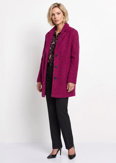 Manteau tissu bouclette mi-long boutonné Fuchsia