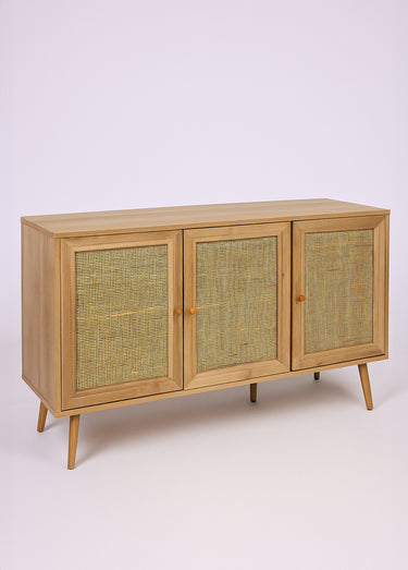 Buffet bas 3 portes, en bois et cannage Marron