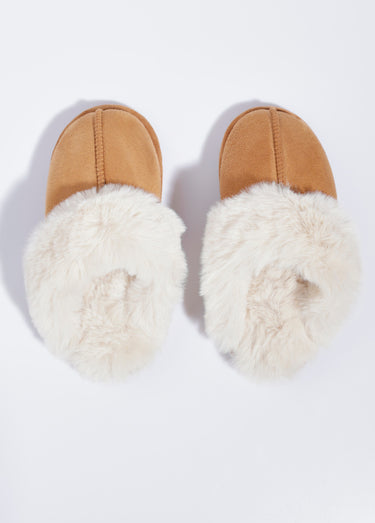 Chaussons mules avec fourrure synthétique Camel
