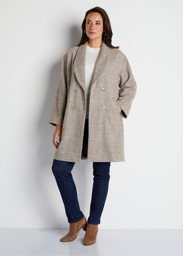 Manteau aspect chevrons mi-long Beige