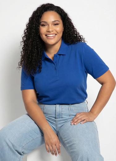 T-shirt maille piquée coton col polo Bleu Dur