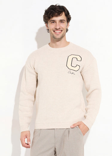 Pull épais en maille avec patch poitrine Ecru