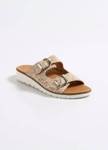 Mules brides à boucle et effet python Taupe