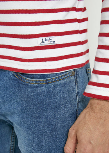T-shirt marinière rayée manches longues Blanc/Rouge