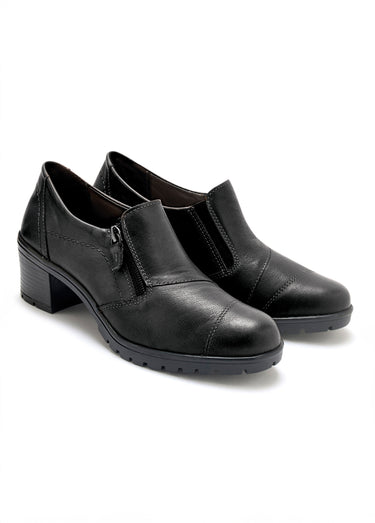 Derbies zippés à talon avec surpiqûres Noir