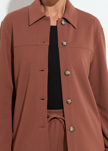 Surchemise boutonnée maille crêpe unie Marron