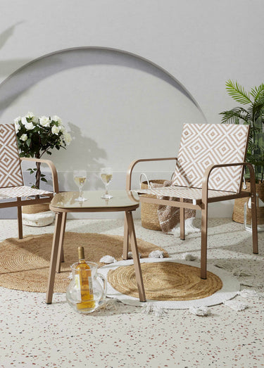 Salon de jardin tressé, 3 pièces Beige