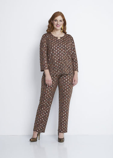 Tee-shirt court col bijou manches 3/4 Noir/Rouge
