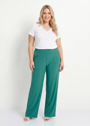 Pantalon fluide taille élastiquée maille Uni Vert
