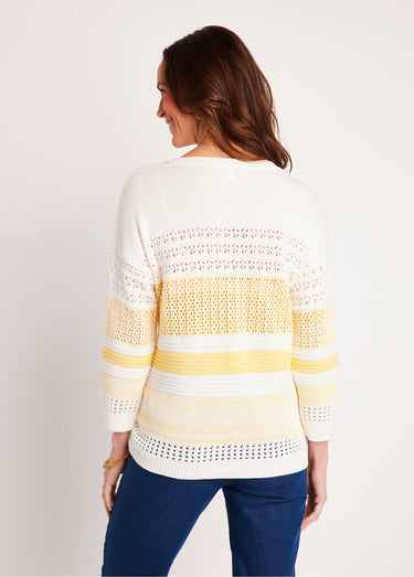 Pull ajouré manches 3/4 coton Vanille