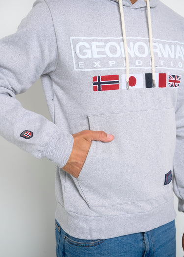 Sweat à capuche drapeaux poche kangourou Gris Melange