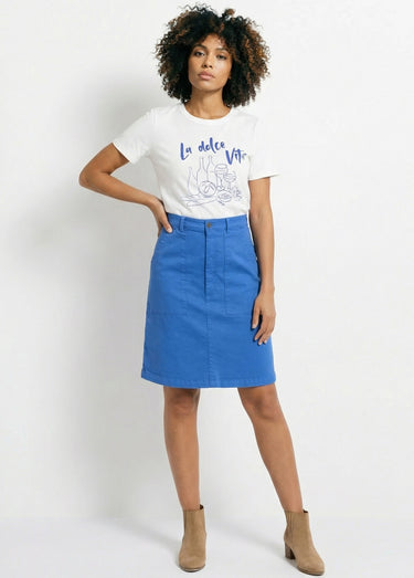 Jupe courte cargo coton stretch Bleu