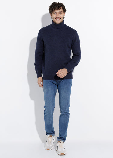 Pull col roulé chaud en laine majoritaire Bleu Marine