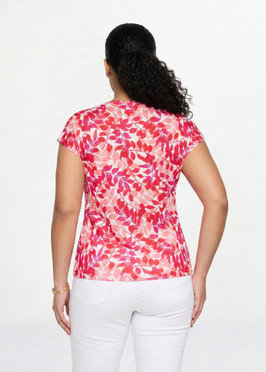 T-shirt manches courtes imprimé feuillage col rond Rouge/Rose