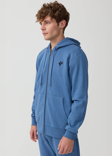 Sweat shirt zippé à capuche, kangourou Indigo