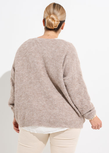 Gilet chaud maille mousseuse avec laine Beige