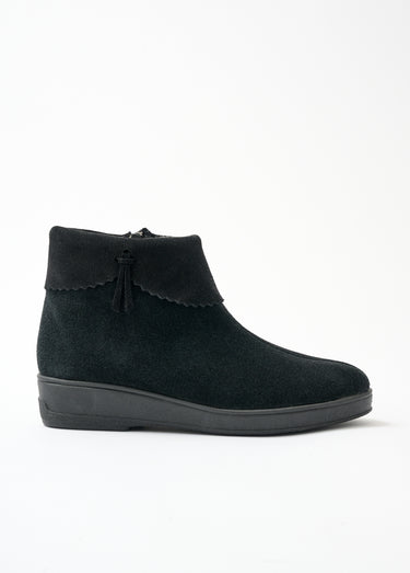 Boots zippées fourrées largeur confort cuir velours Noir
