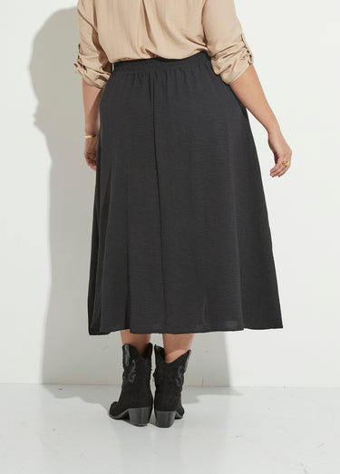 Jupe longue boutonnée taille élastiquée Noir
