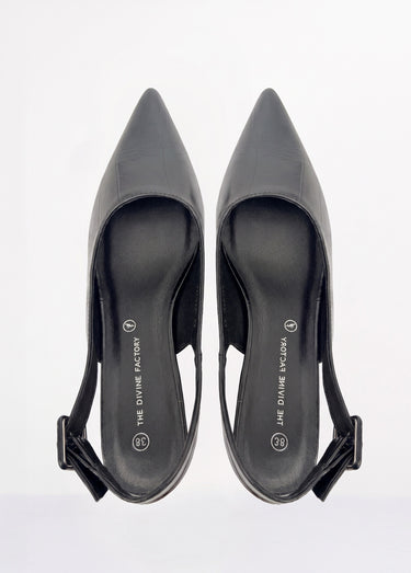 Escarpins sling back, simili cuir plissé Noir